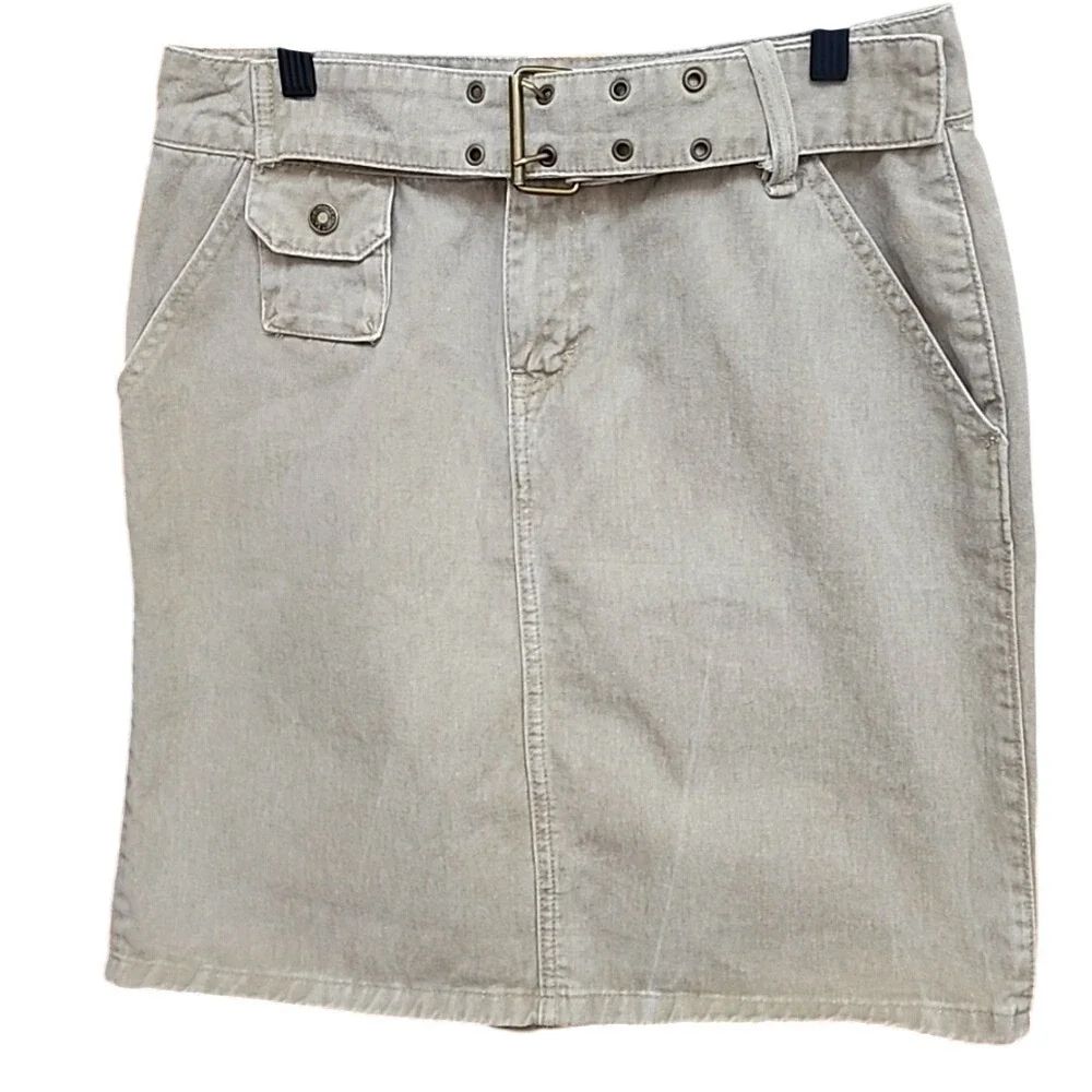 Y2K 100% cotton Route 66‎ skirt size 8 belt buckle Midi knee length